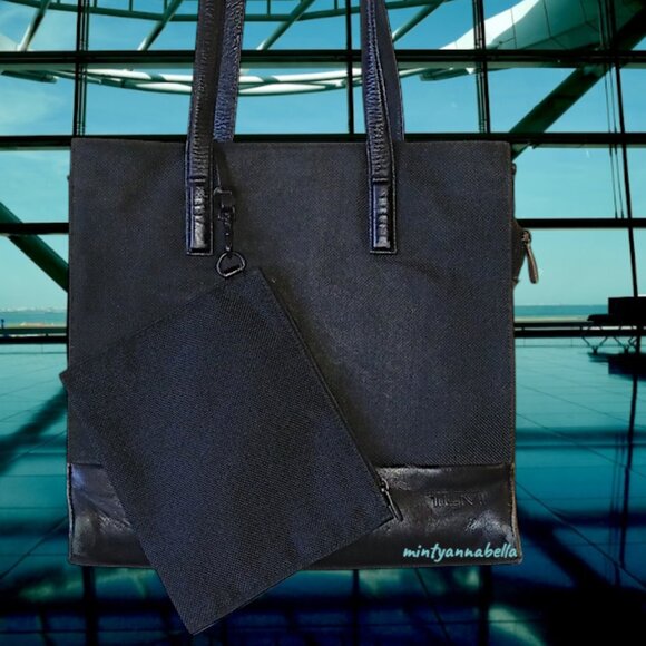 TUMI Vintage Tote Bag | Black Leather & Heavy Canvas - Picture 1 of 16